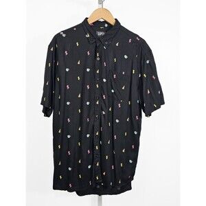 Super Massive Large Black Neon Geometric Short Sleeve Button Down